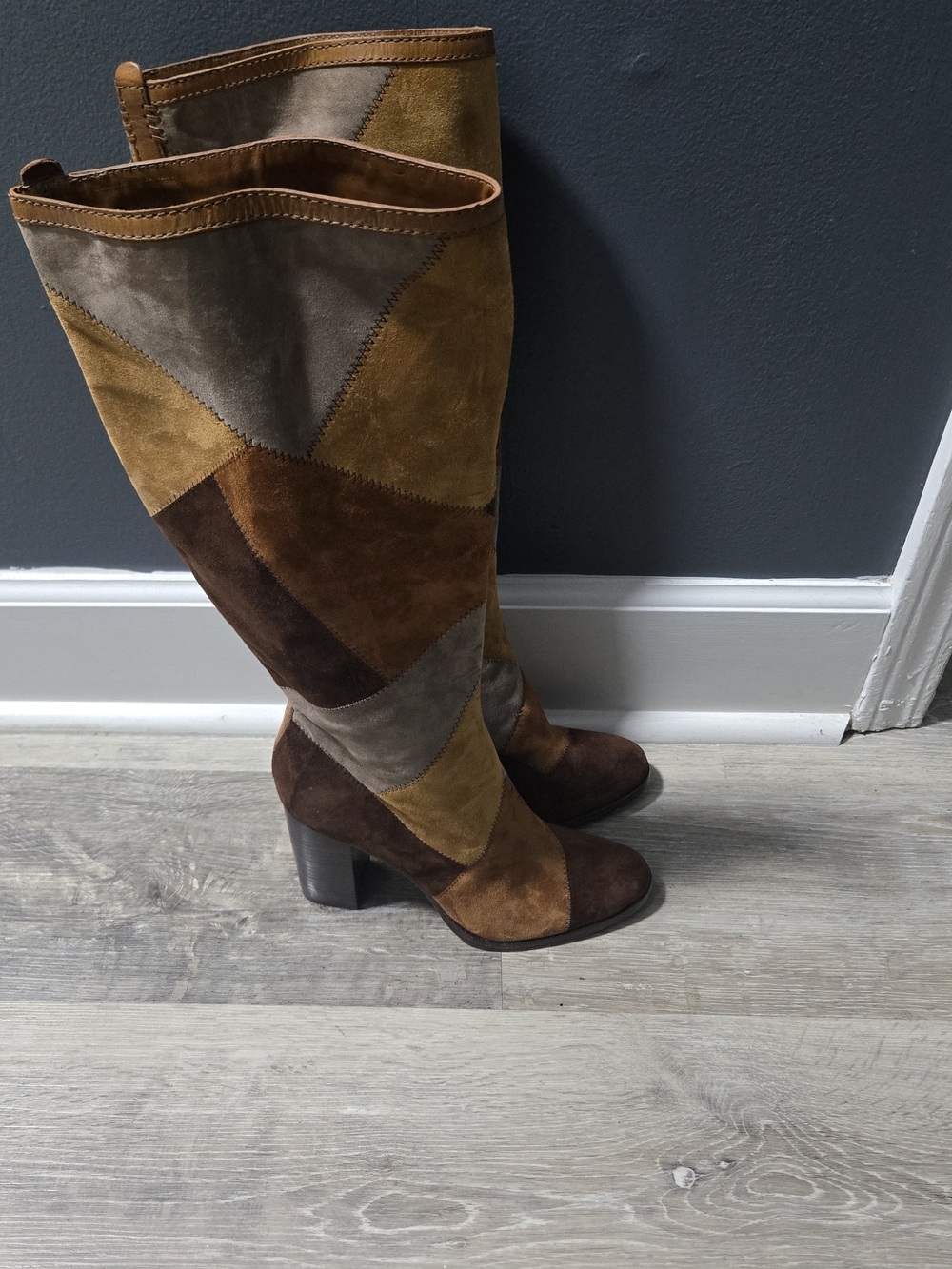 Frye Claude Patchwork Suede Knee High Boots 8.5 - Picture 7 of 11